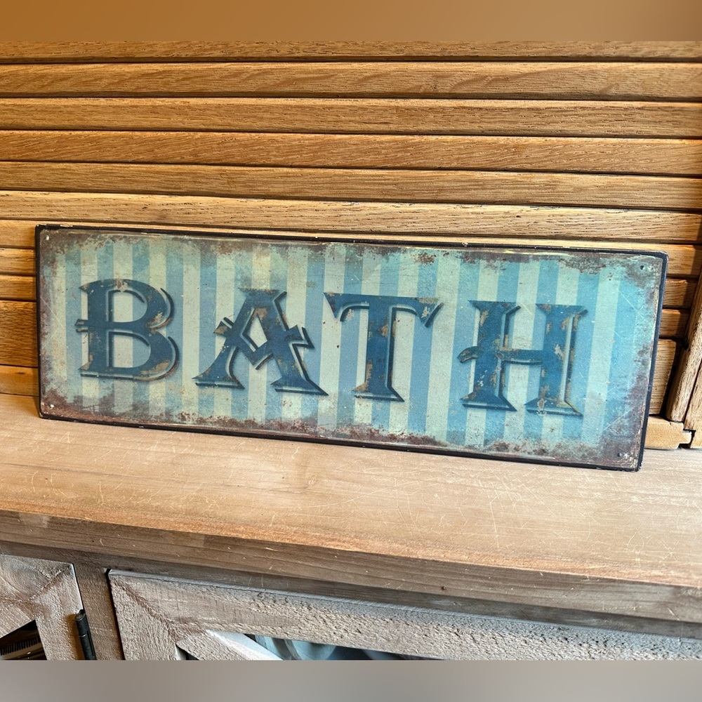 Rustic Blue Striped Bath Sign